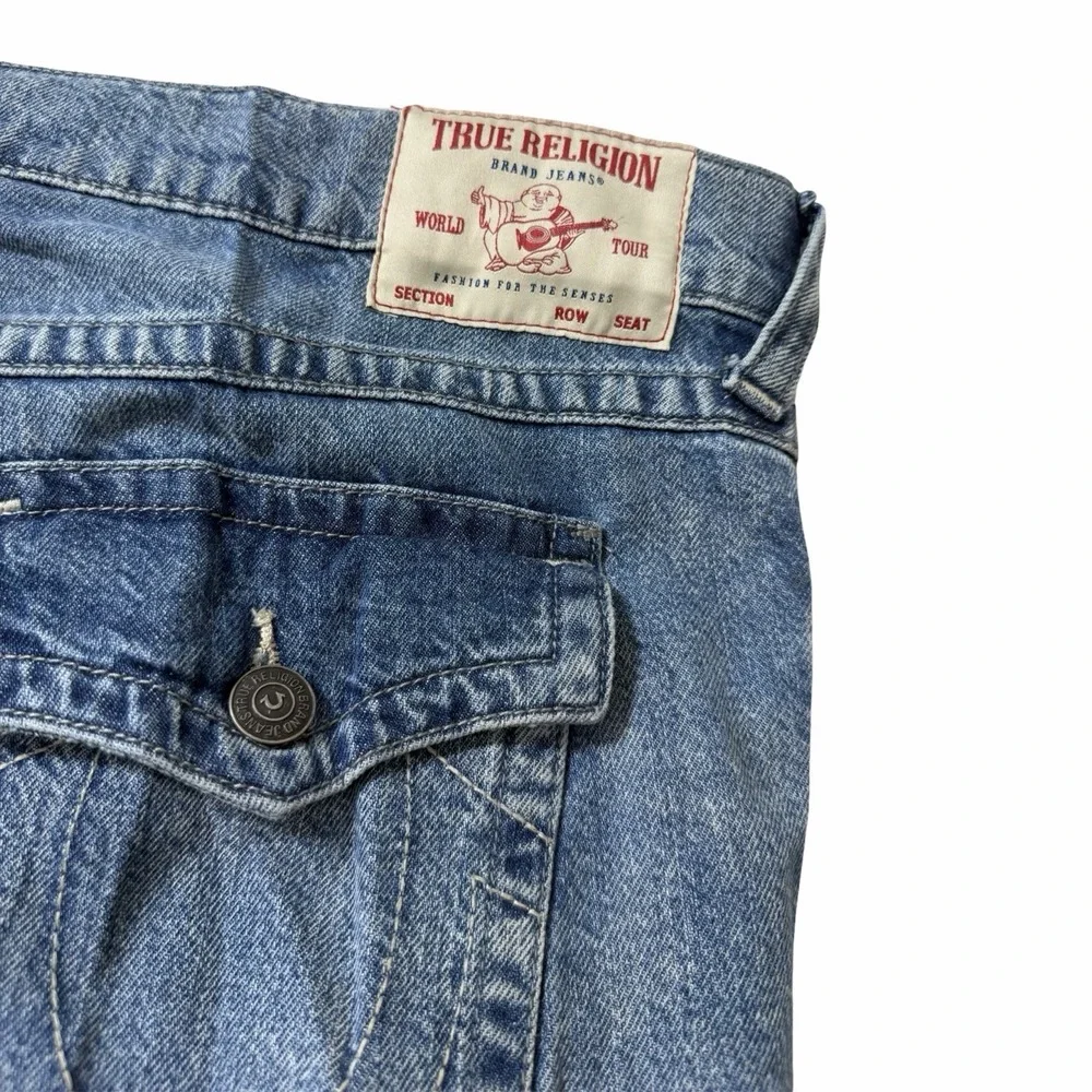 True Religion Mens Ricky Rigid SN Flap Distressed Jeans Size 38‎ Medium Wash NEW